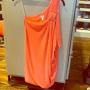 Cache orange one shoulder gold dress size M NWT
